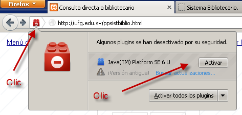 Pantallapara activar plugin JAVA